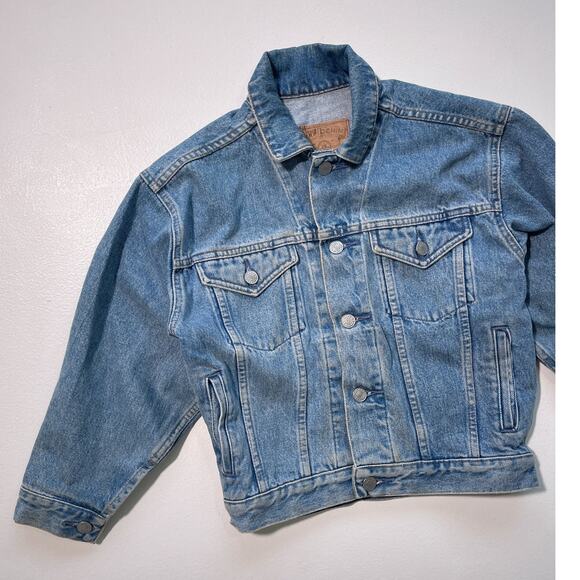 Vtg 90's GAP DENIM Blue Denim Cropped Jean Jacket / Sz M / Grunge Minimal - Picture 5 of 9